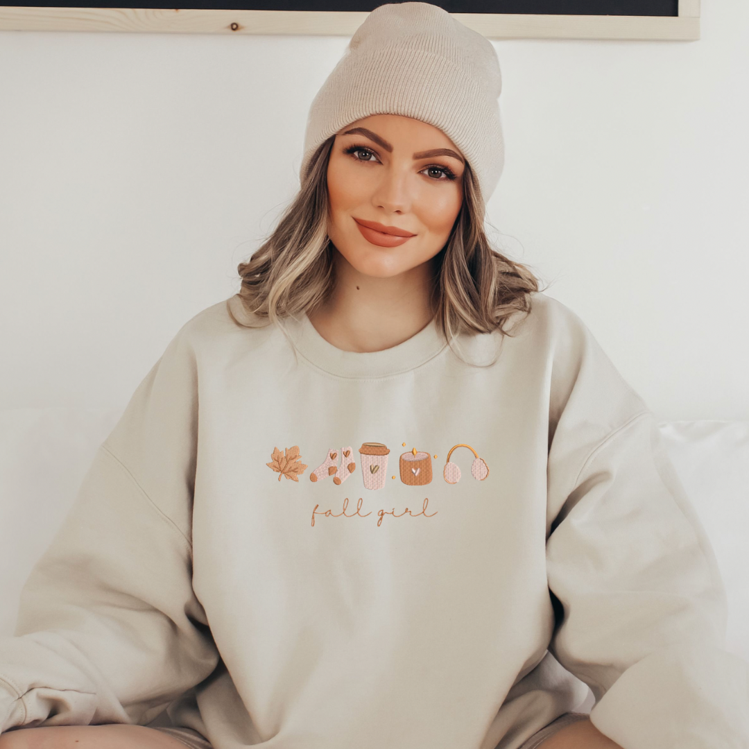 FALL GIRL EMBROIDERED SWEATSHIRT Double Tee Stitches
