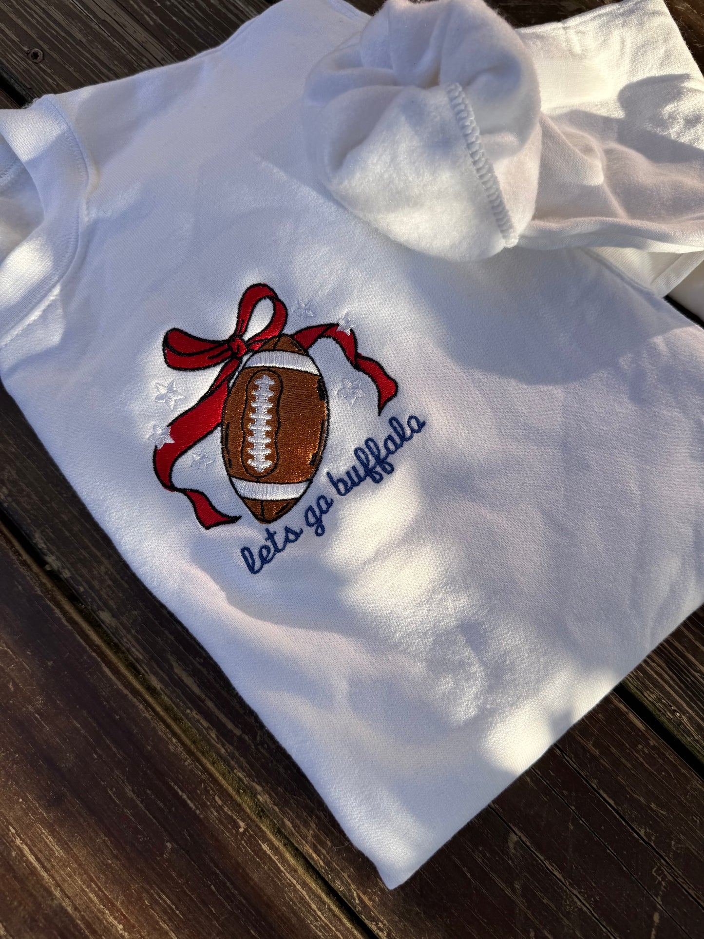 Let's Go Buffalo Football Bow Embroidered Sweatshirt