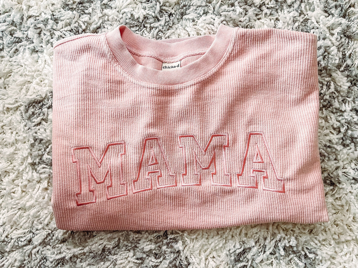MAMA EMBROIDERED CORDED CREWNECK