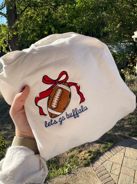 Let's Go Buffalo Football Bow Embroidered Sweatshirt