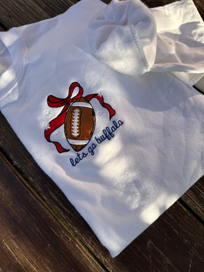 Let's Go Buffalo Football Bow Embroidered Sweatshirt