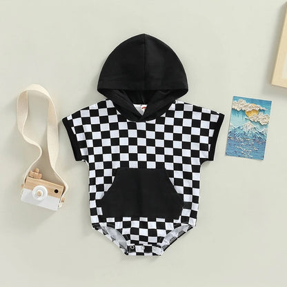 Checkered Bubble Hoodie Romper