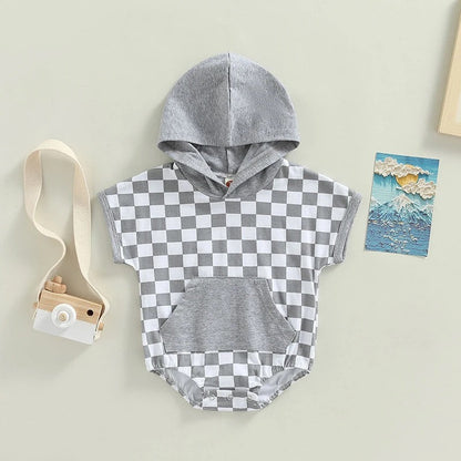 Checkered Bubble Hoodie Romper