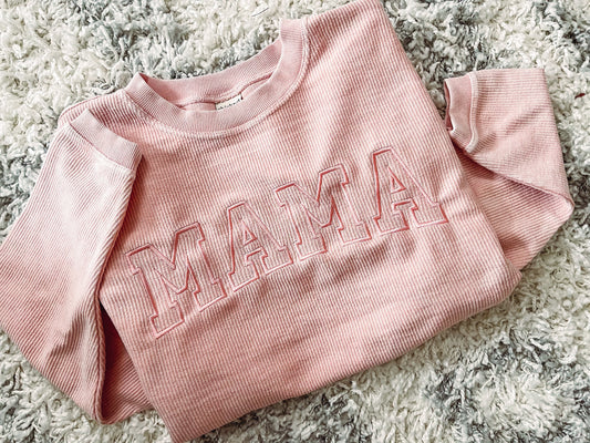 MAMA EMBROIDERED CORDED CREWNECK