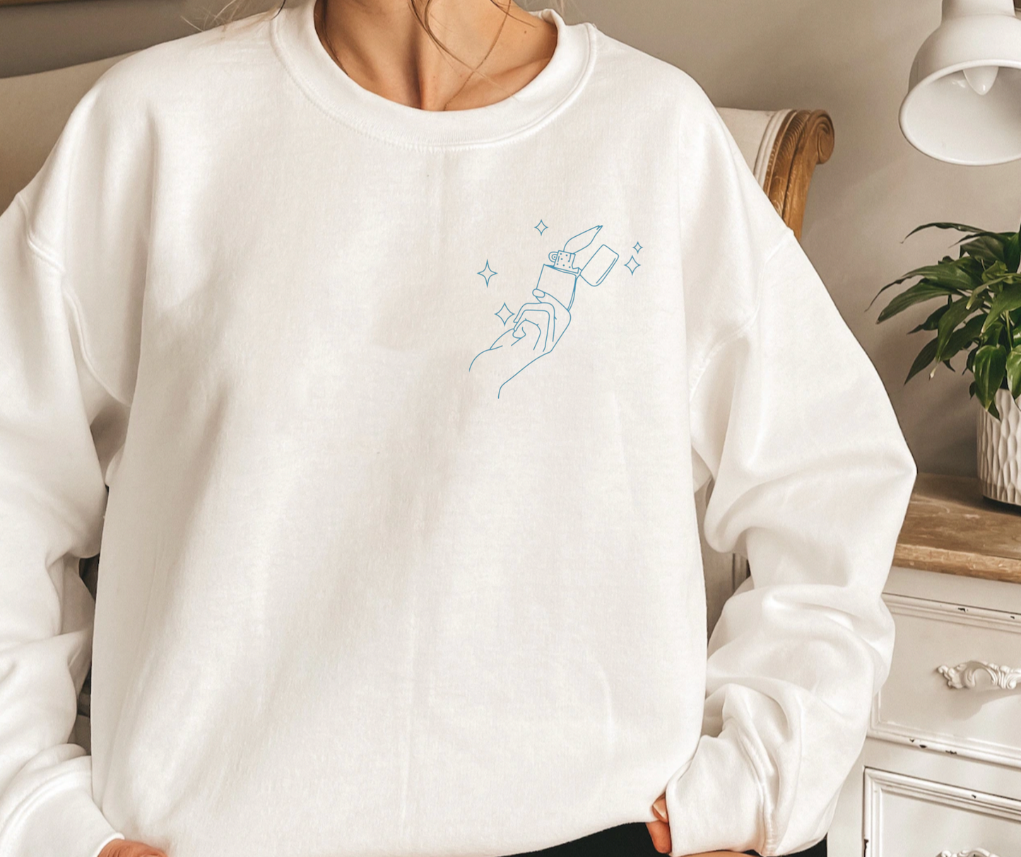 Lighter Line Art Embroidered Sweatshirt