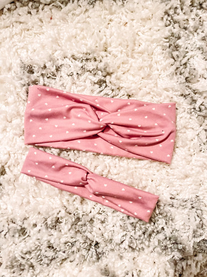 Pink With White Hearts Headbands